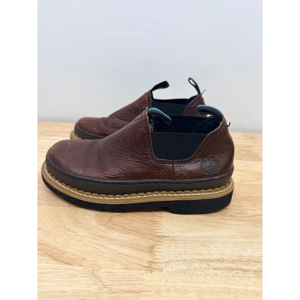 Georgia Boot Giant Romeo Kids Brown Leather Slip On Work Shoes size 3.5 M #42